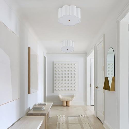 Miniatura 3 de MhyTogn Lámpara de techo semiempotrada, moderna lámpara de techo con pantalla de tambor de tela blanca crema para guardería, habitación de niños,