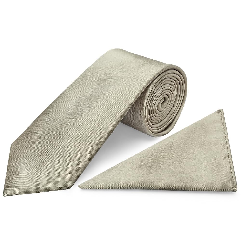 Ties R Us Men's Dusty Sage Plain Satin Classic Tie And Pocket Square Set