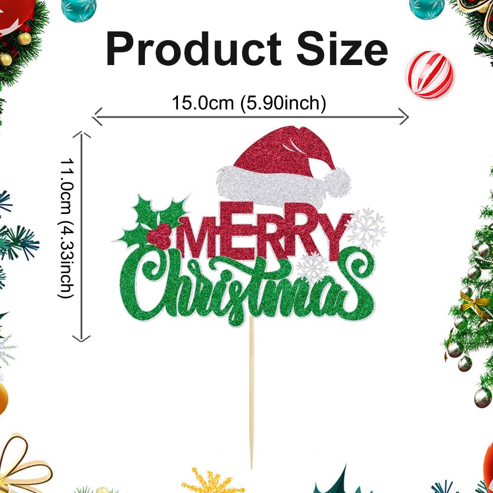 Juego de 8 adornos para tartas de Navidad – Decoración grande para cupcakes de Navidad para Navidad, fiestas, decoración de pasteles, bonito sombrero de Papá Noel, diseño de copo de nieve, decoración