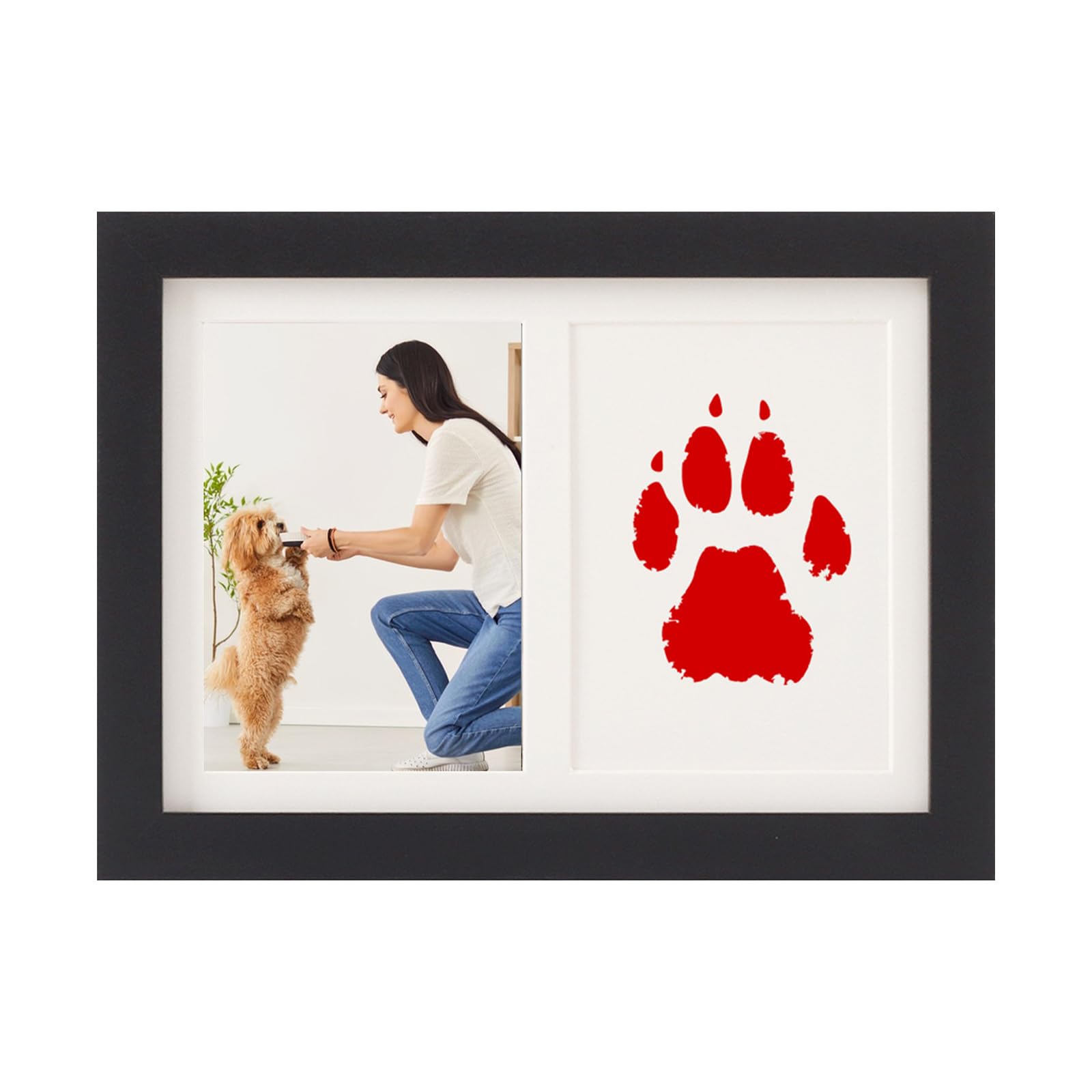 Kuabiz Pet Paw Print Kit Memorial Photo Frame, Pawprint Making and Photo Display for 7.8" x 5.8" Cats and Dogs Photo, DIY Paw Print for Pet Memorial Gifts for Home Decor (B)