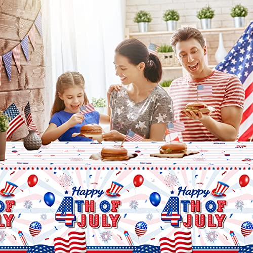 Image of CMUSKO 4th of July Tablecloth, 3Pcs Happy Fourth of July Table Cloth Plastic Rectangle Patriotic Table Cover for Independence Day Tables Decor Party Supplies, 108x180cm