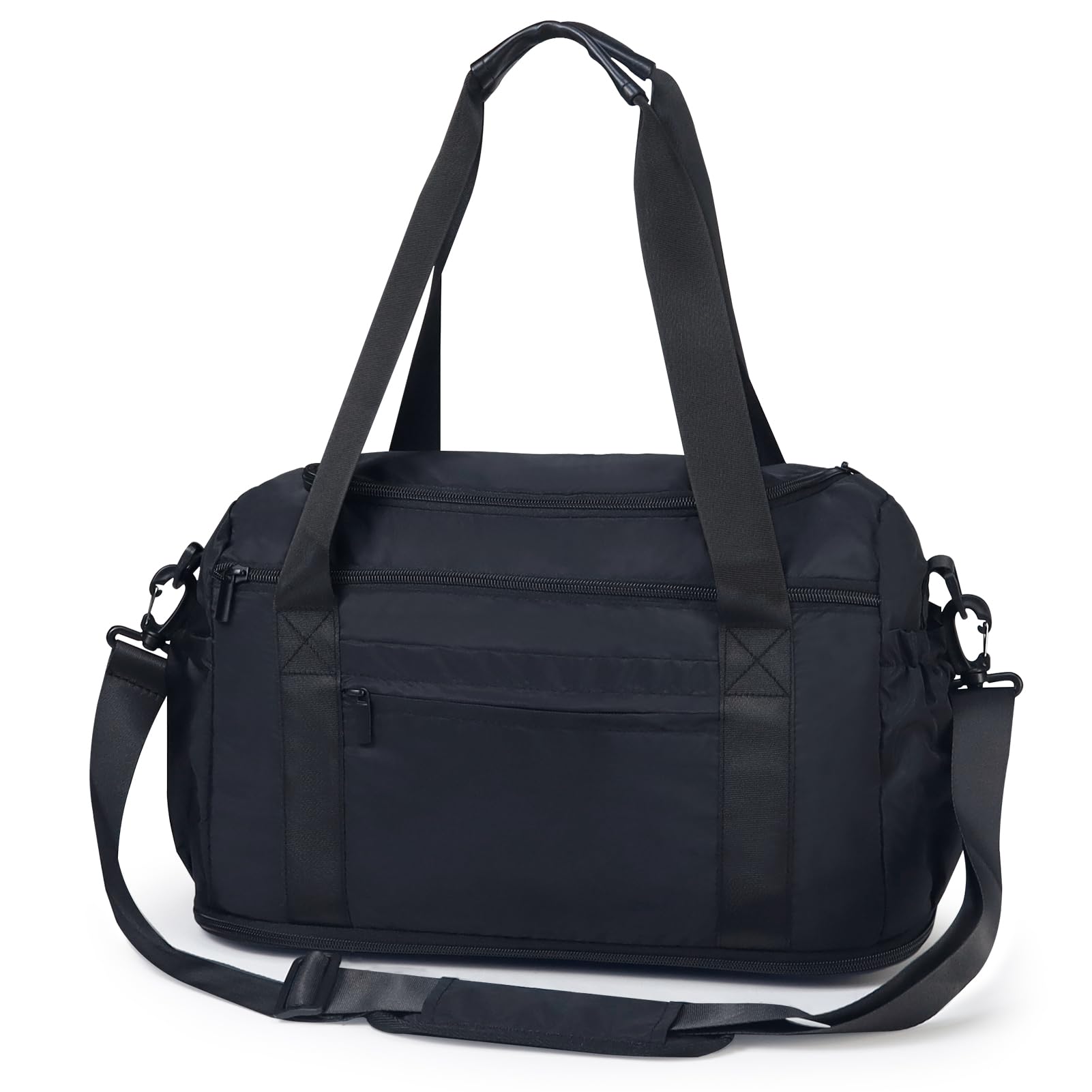 AosbosTravel Duffle Bag Expandable Weekender Bag for Women Men Carry On Bag for Airplanes Underseat Personal Item Travel Bag, Overnight Bag, Black