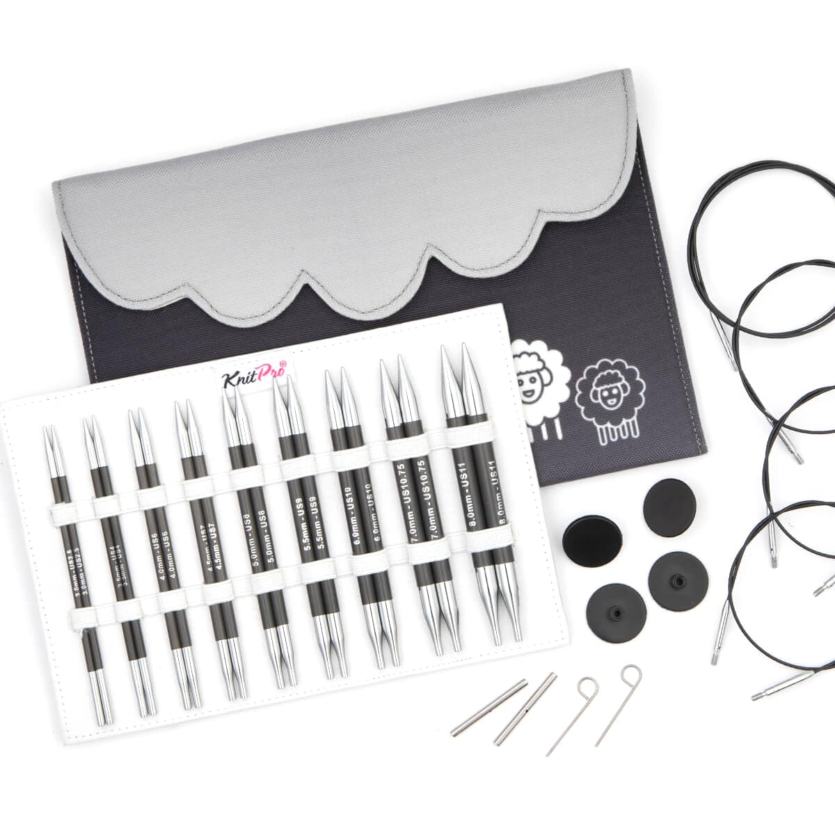 KnitPro Karbonz Deluxe Interchangeable Needle Set 5" (13cm), Black, 3.0, 3.5, 4.0, 4.5, 5.0, 5.5, 6.0, 7.0 & 8.0mm