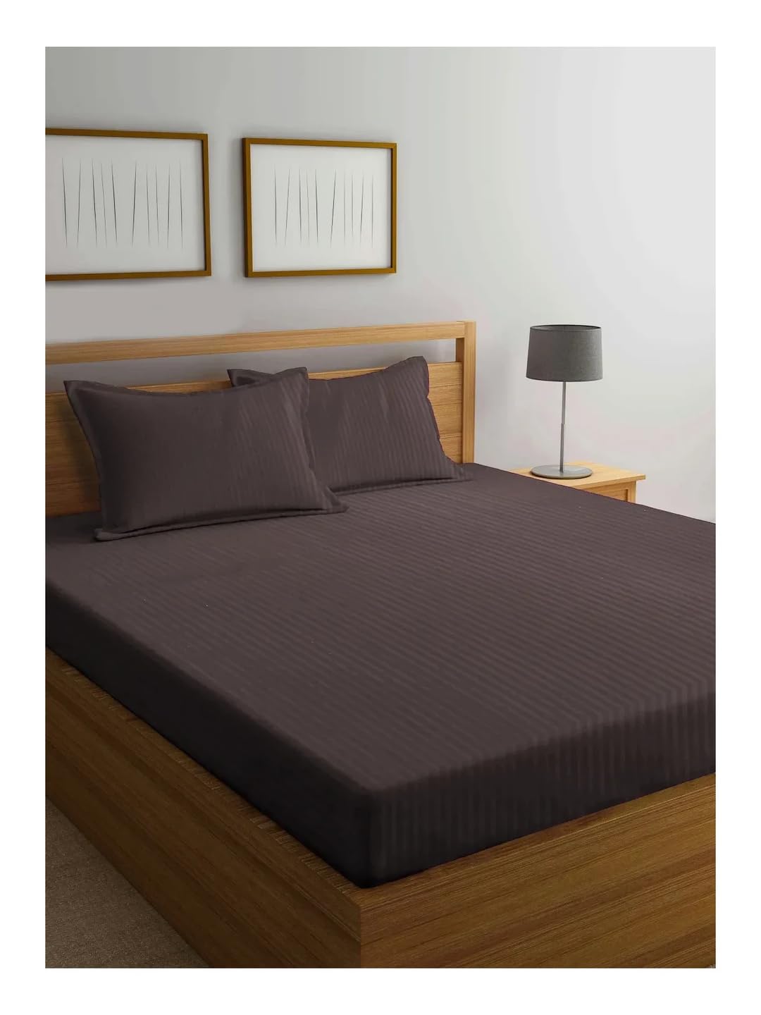 Klotthe Brown Striped 300 TC Cotton Blend Double Bedsheet in Book Fold Packing-picture-27
