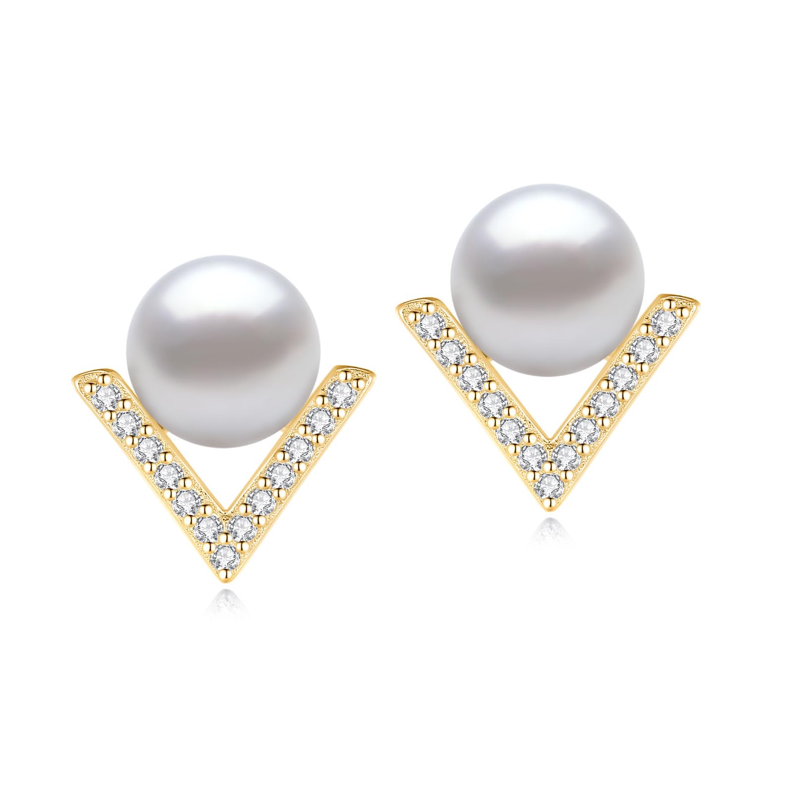 YAMI Cultured Pearl Stud Earrings for Women, 925 Sterling Silver Classic Earrings, 7.5mm White/Black Pearl Jewelry Gifts for Mom Grandmother