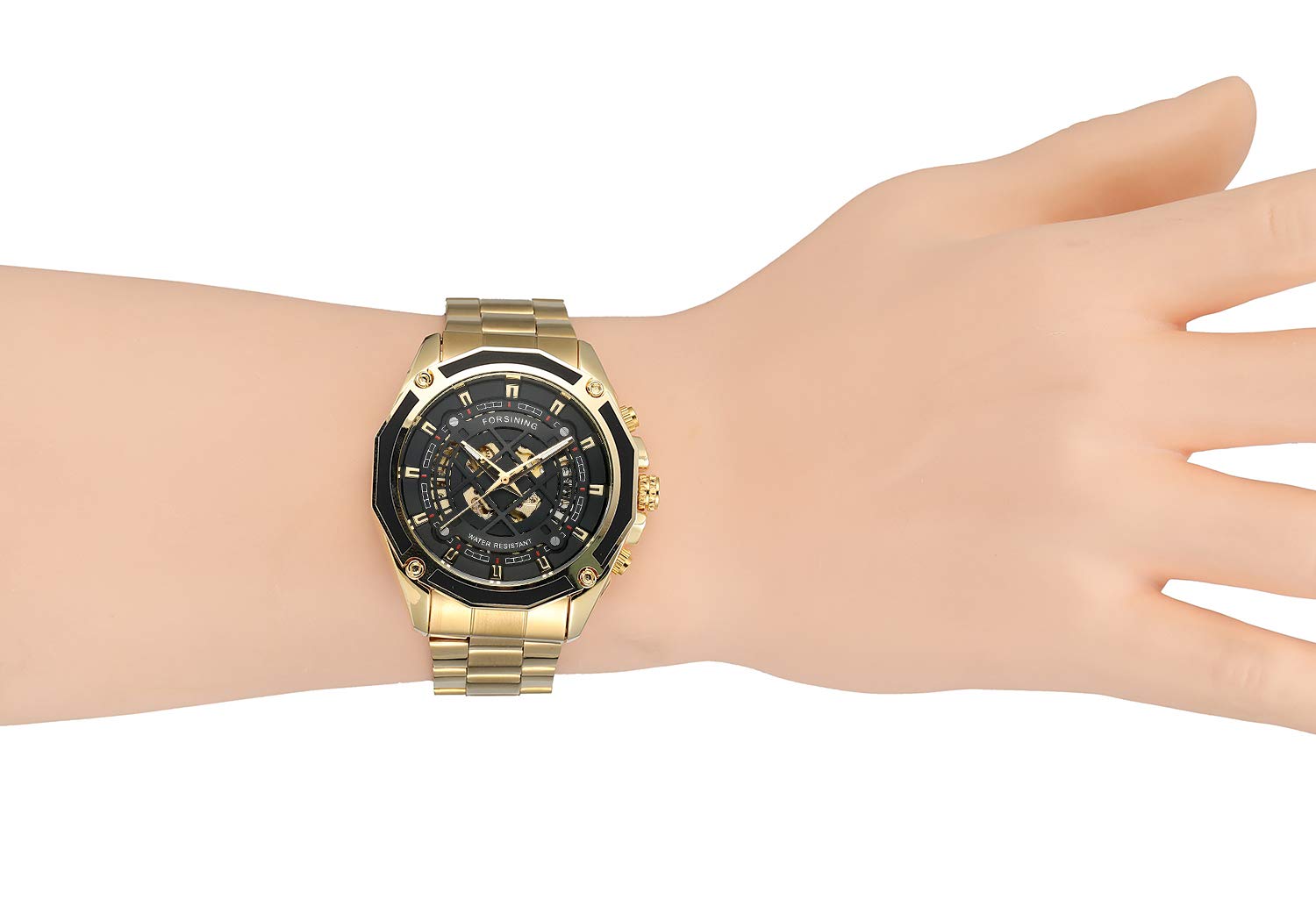FORSINING Orologio da polso da uomo, sportivo, con movimento meccanico automatico, Oro, attività commerciale