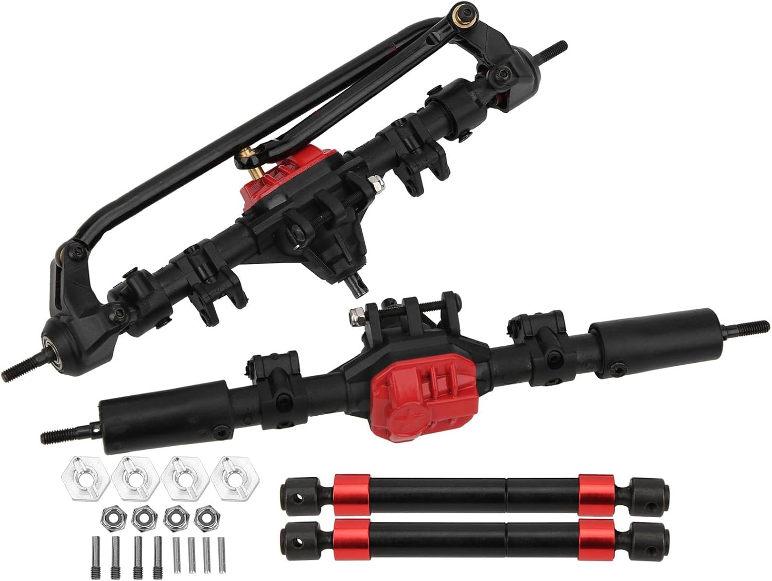 Front Rear Straight Complete Axle with 2pcs Metal Drive Shaft Fit for 1/10 Axial SCX10 I SCX10 II RC Car