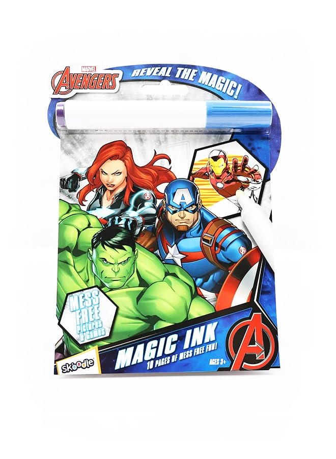 SKOODLEDisney Magic Ink Pictures Coloring Activity Books with Mess Free Marker(Avengers) Early Education Doodle Painting Toys for Kids 3+years
