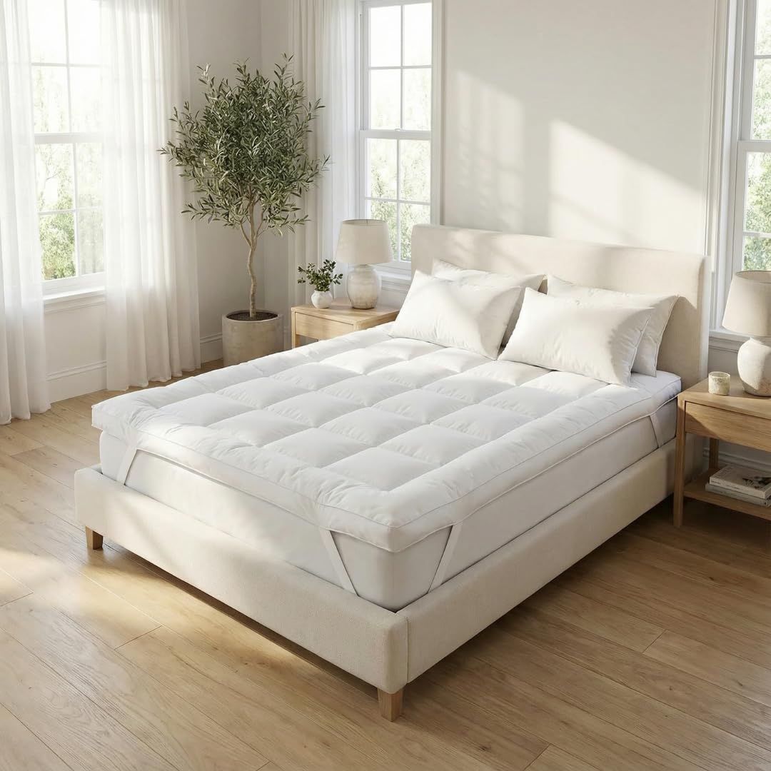 Niys Luxury Bedding Topper Only No Fitted Sheet Niys 10Cm Thick Mattress Topper - Quilted Hypoallergenic Microfiber And Secure Corner Straps, Complete With Fitted Bedsheet Set (, Super King 180 X 200 + 10 Cm)