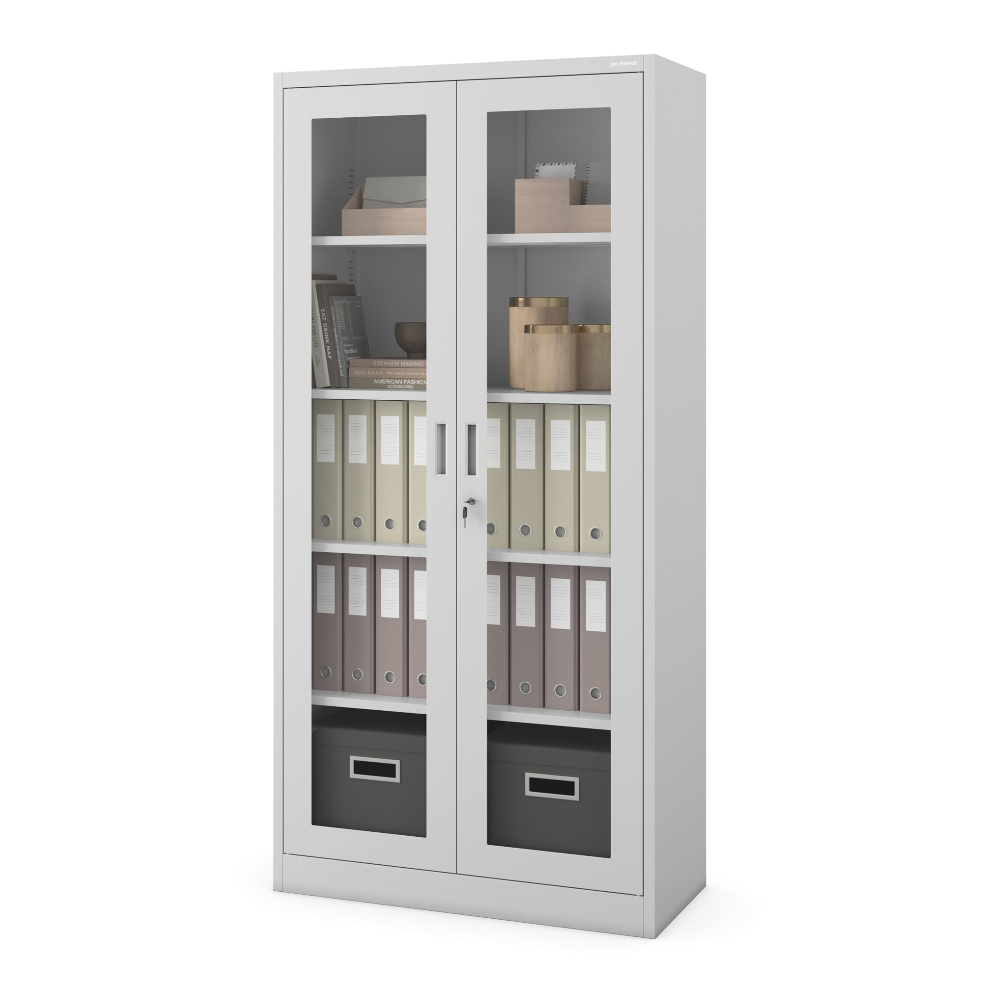 Jan Nowak Aktenschrank C012 Glasvitrine Büroschrank Universalschrank Flügeltürschrank Stahlblech Pulverbeschichtung abschließbar 185 cm x 90 cm x 40 cm (Grau)