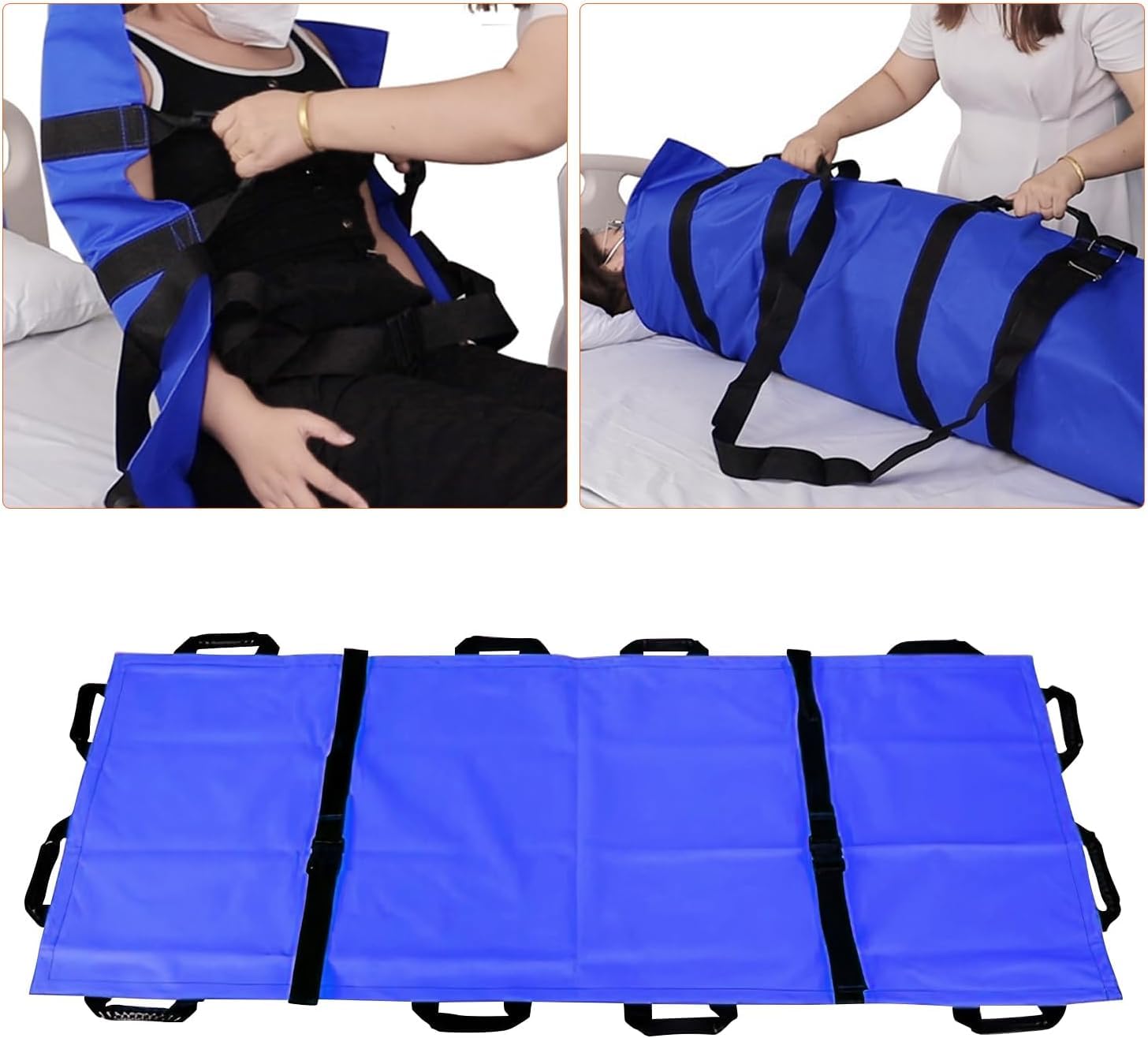Barella morbida e portatile con 12 manici in gomma e borsa per il trasporto, barella medica pieghevole, trasportatore di animali per evacuazione di emergenza, capacità 181,4 kg, 180,3 x 71,1 cm, blu