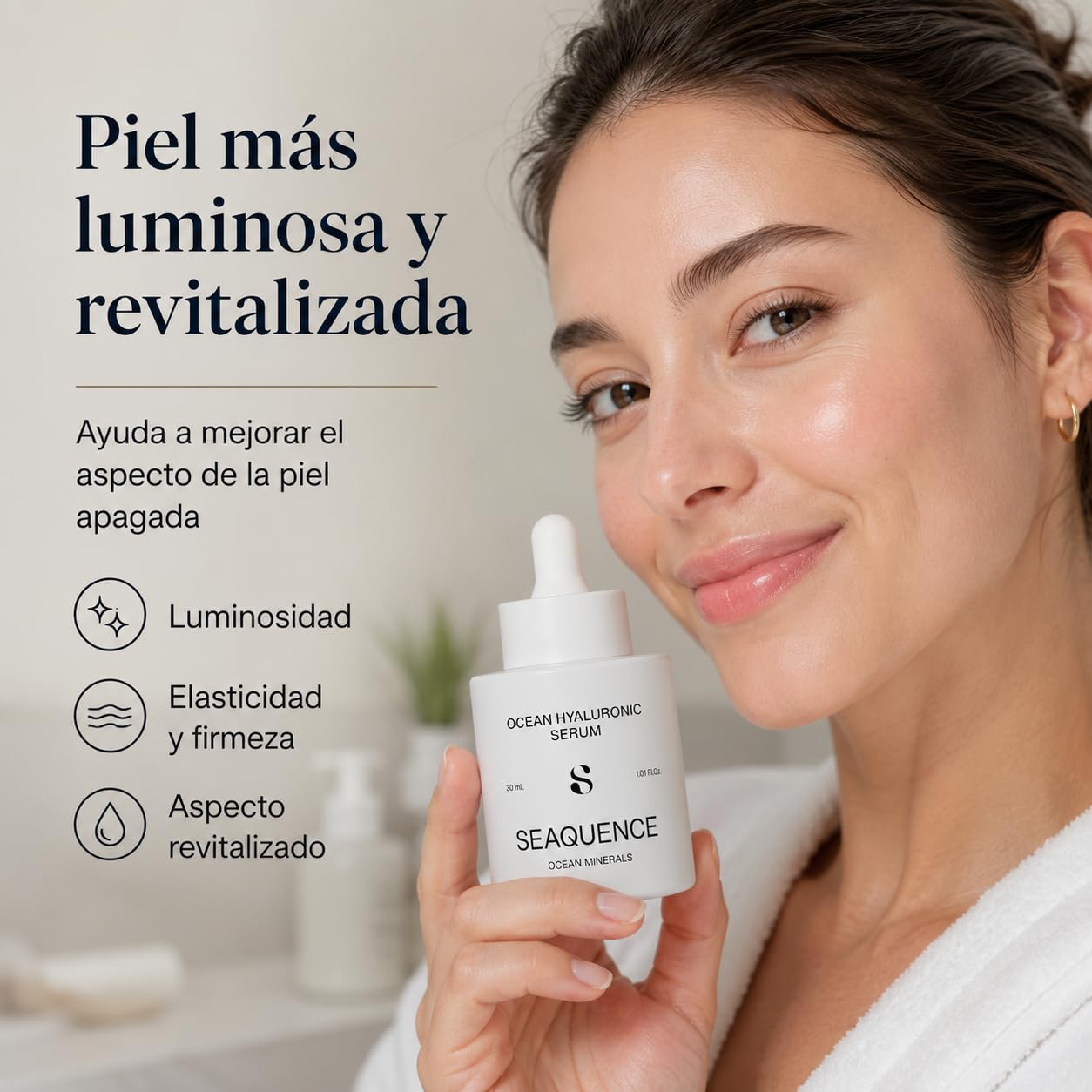 SEAQUENCE Ocean Hyaluronic Serum 30 ml | Sérum Facial Hidratante con Ormus Marino, Ocean Trace Minerals y 5 Tipos de Ácido Hialurónico | Luminosidad, Elasticidad y Firmeza | Todo Tipo de Piel