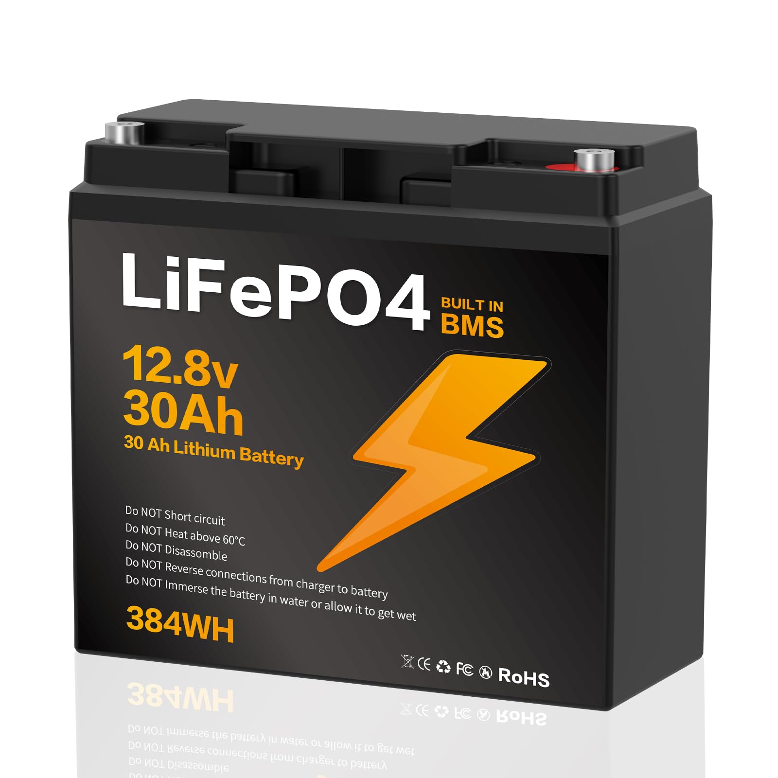 12V 30Ah LiFePO4 Batterie,Lithium Batterie 12.8v 30Ah mit Smart BMS Schutz 8000 Zyklen Deep Cycle Lithium Akku,384WH Lithiums Batteries 12V 30Ah Batterien für Wohnwagen,Camping,Boote,Solarpanel