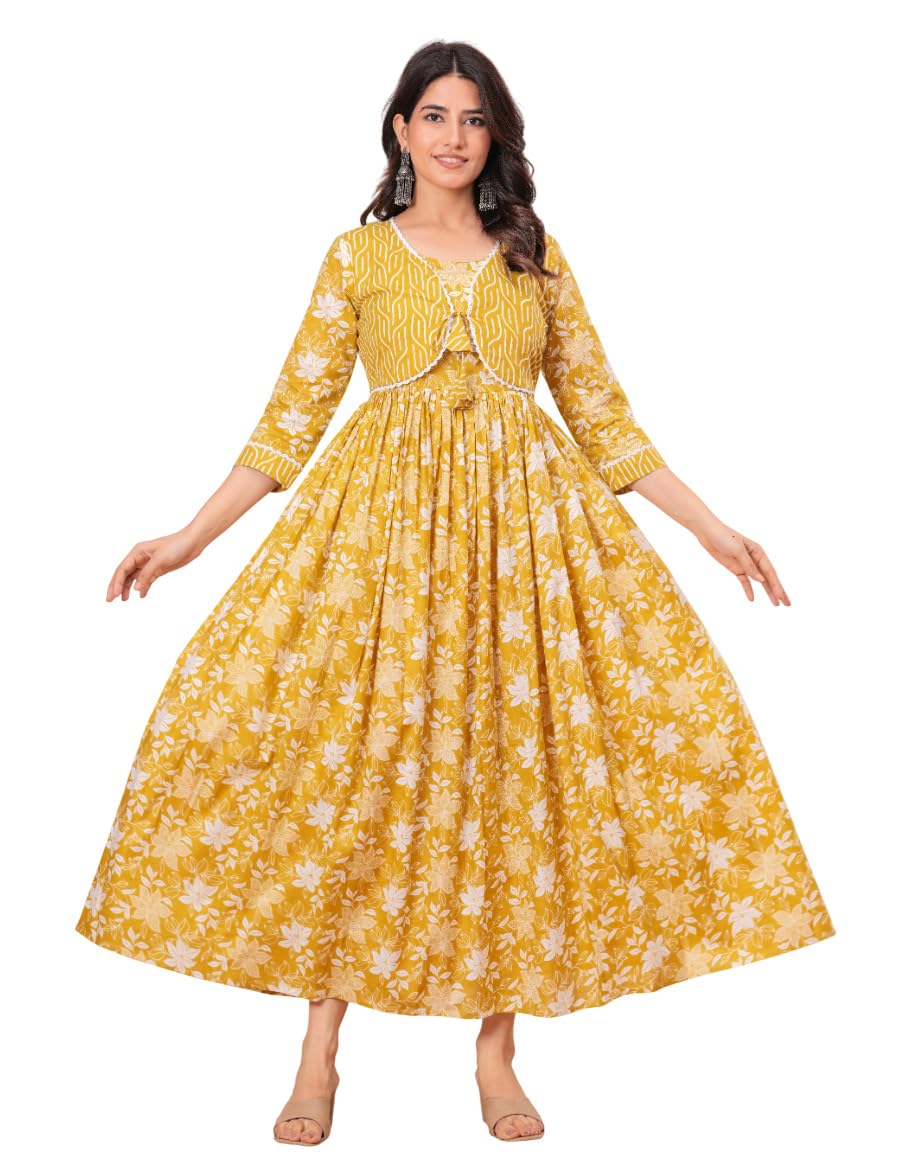 Siya Cotton Women's Maternity Anarkali Feeding Kurti/Kurta with Zipper Covered by Jacket| Comfortable & Elegant Pre and Post Pregnancy Kurti Dress/Kurta Dress-image-8
