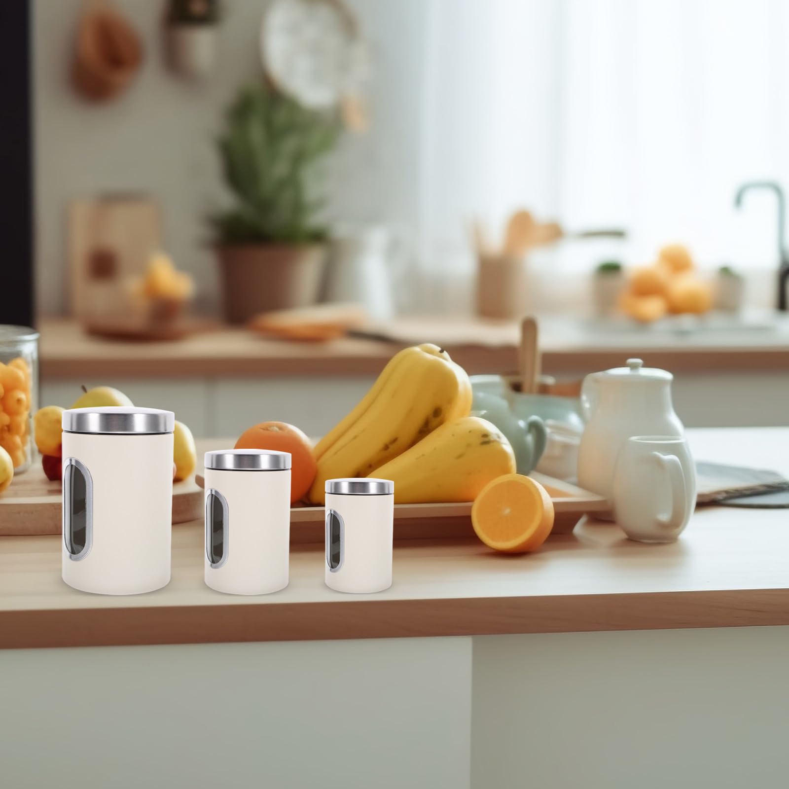 Juego de 3 Botes de Almacenamiento Herméticos de Acero Inoxidable Tapa Sellada para Café, Té y Alimentos en Cocina y Restaurante