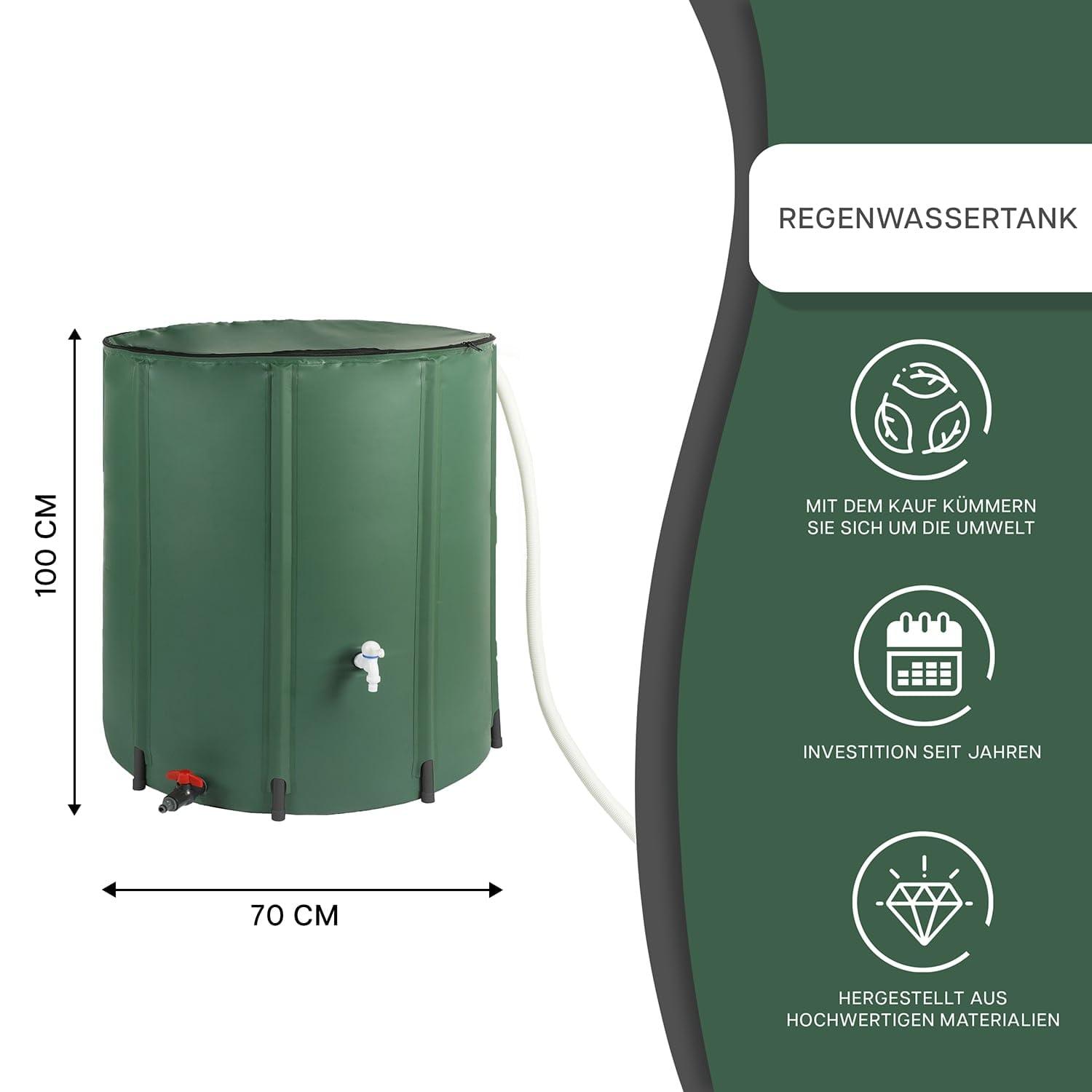 Faltbare Regentonne 380 Liter - Regenfass mit Oberem Wasserhahn und Unterem Ablauf - Regentank Garten - Regenwasserbehälter Wetterfest
