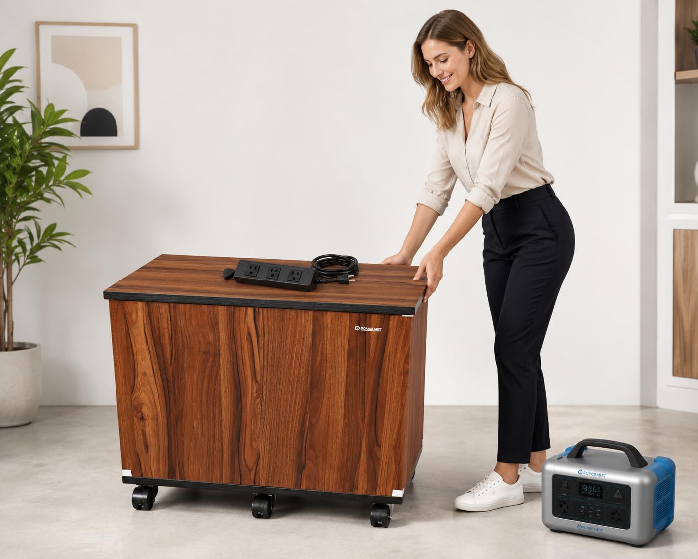 Inverter Battery Trolley with Wheels, American Wood Brown Finish, Heavy Duty Wooden Inverter Stand for Home, Durable Battery Storage Cabinet with Castor Wheels-image-20