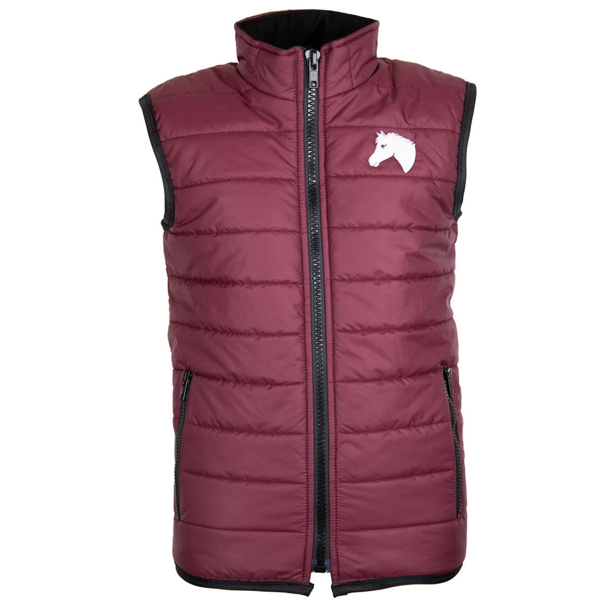 Kinder Winter Reitweste Steppweste Winterweste Moni mit gesticktem Pferdekopf Maroon – Warm, Gefüttert, Winterreitweste perfekt für Reiterinnen