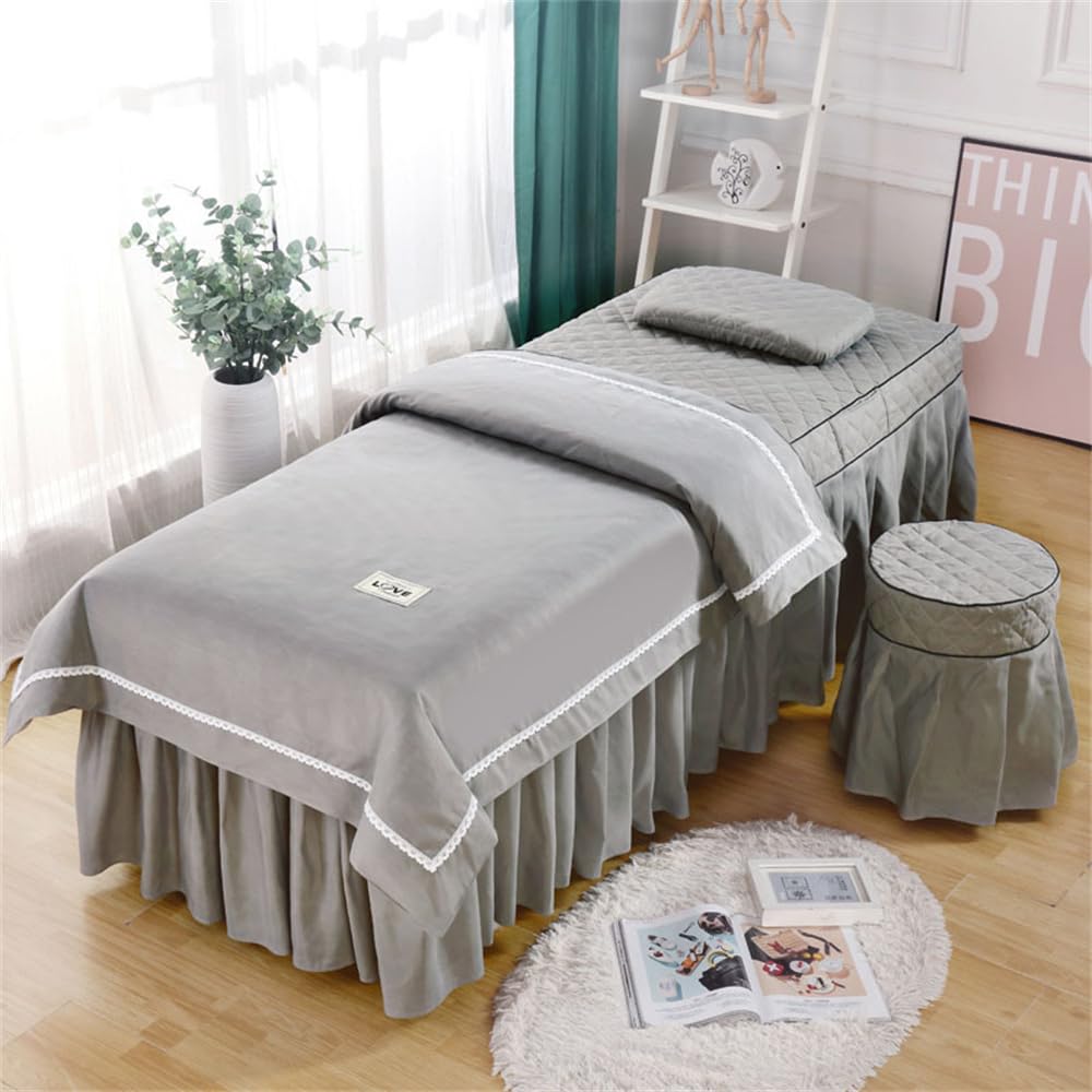 Surwin Set Lenzuola per Lettino da Massaggio in Morbida Microfibra Set da 4 Pezzi, Copri Lettino per Estetista Con Fori Respirazione per Massaggio Salon Spa (180x60cm,Grigio)