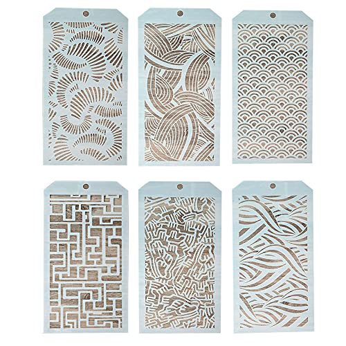 Image of DIY Decorative Stencil Template for Scrapbooking Paiting on Wall Furniture Crafts,Set of 6 (Water Wave)