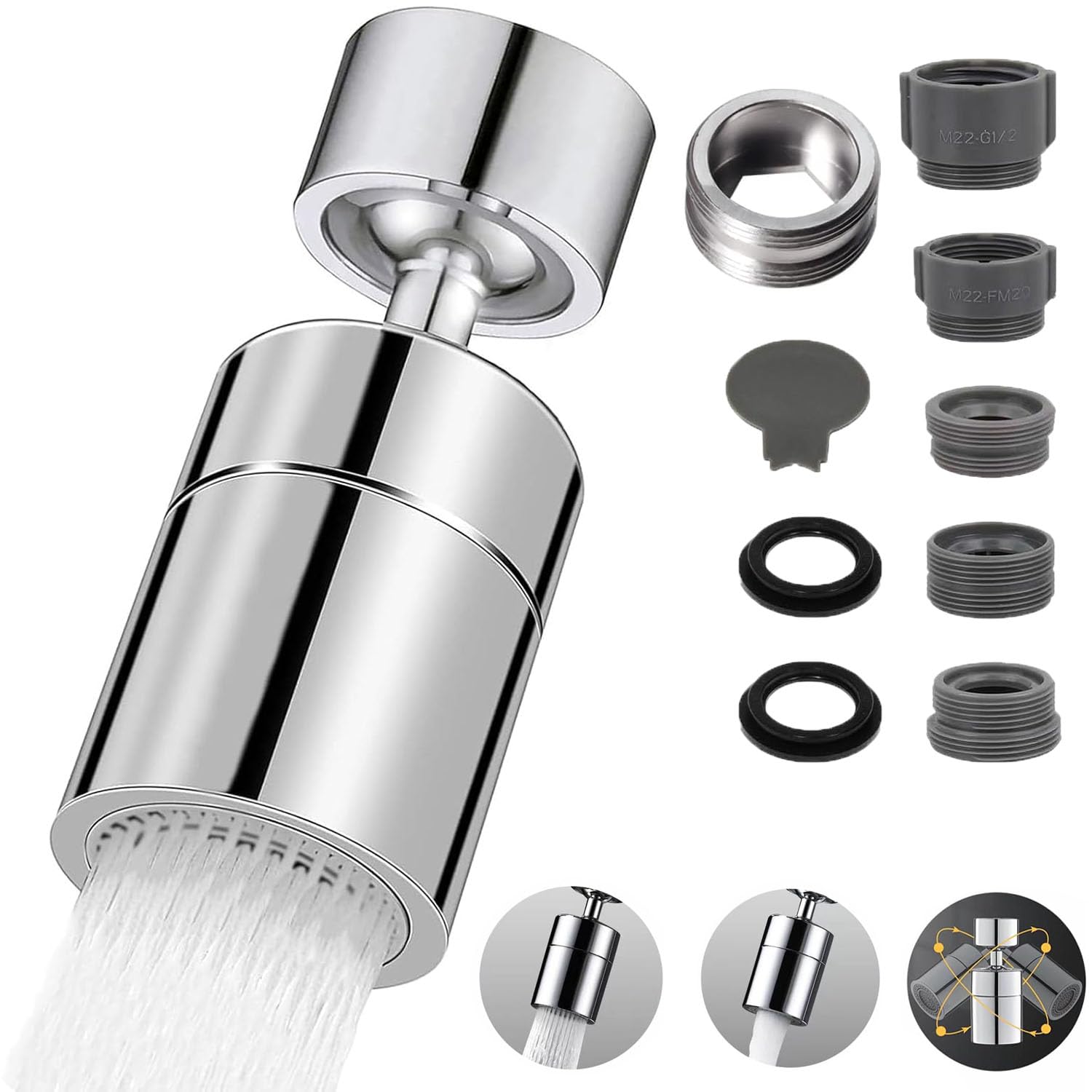 Spray Head Kitchen Tap Faucet Aerator 360° Swivel Sink Tap Replacement with 2 Functions Modes, Universal Tap Adapter Attachment