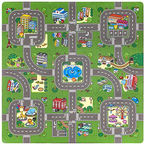 Sorbus Traffic Play Mat Puzzle Foam Interlocking Tiles – Kids Road Traffic Play Rug - Children Educational Playmat Rug - Great For Playing With Toy Cars Trucks (9 Tiles With Borders) #TOP2