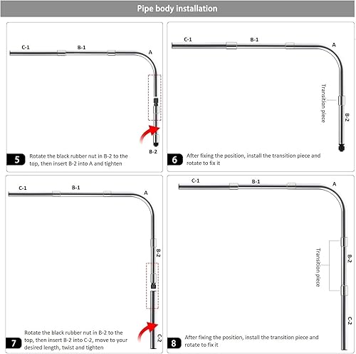 Miniatura 7 de Barra de cortina de ducha curvada solo taladro, barra de cortina de ducha ajustable en forma de L de 37.4-45.2 x 37.4-45.2 pulgadas, barra de