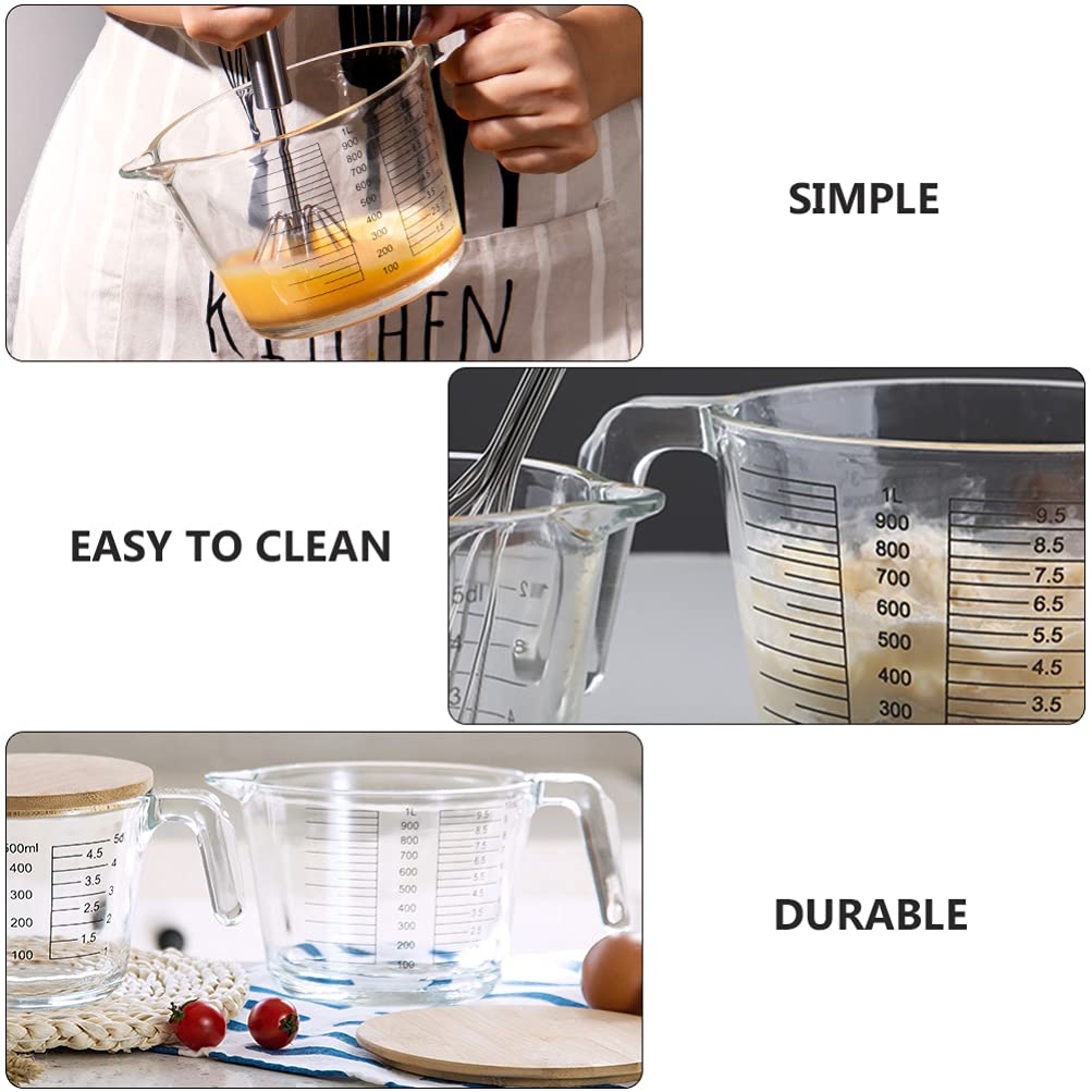 Taza Vidrio de Medidora 1 Graduada Transparente Pieza | Escala Visible Resistente al Calor , Reutilizable y Fácil de Limpiar , para Líquidos y Zumos
