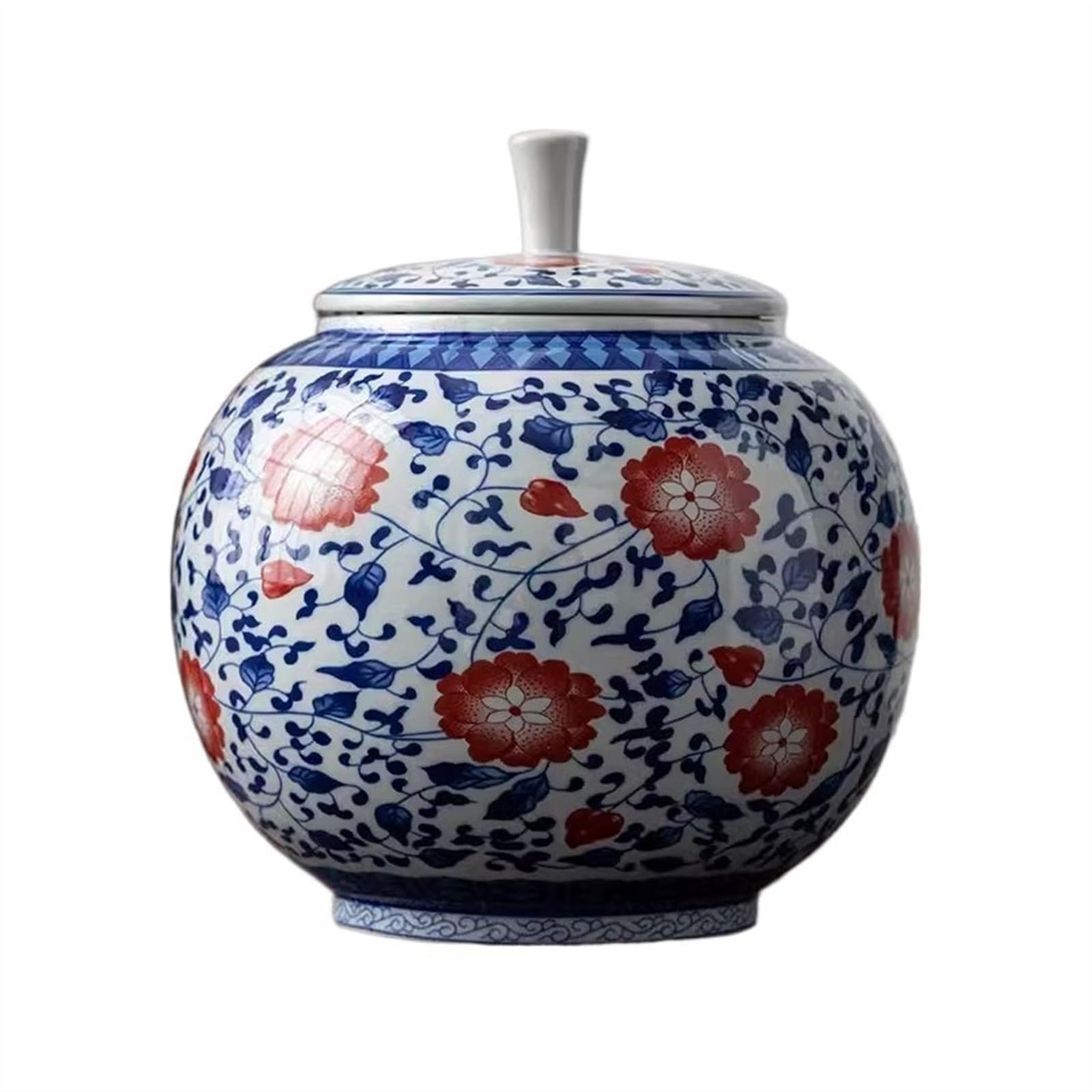 zhangrui1888 Tea Canister High-grade Blue Ceramic Sealing Jar Round Household Loose Leaf Tea Storage Multifunctional Empty Tea Storage(Large)