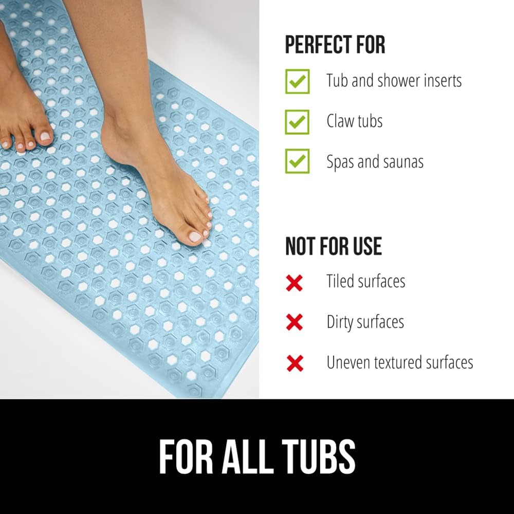 Blue Translucent Non-Slip Bathtub Mat with Suction Cups