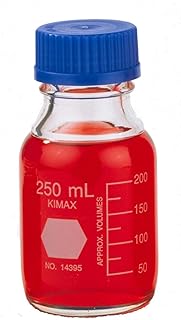 Kimble Chase DWK Kimble 250mL GL45 Round Media Bottle with Blue Cap, Graduations, 14395-250, Qty 1,250 mL