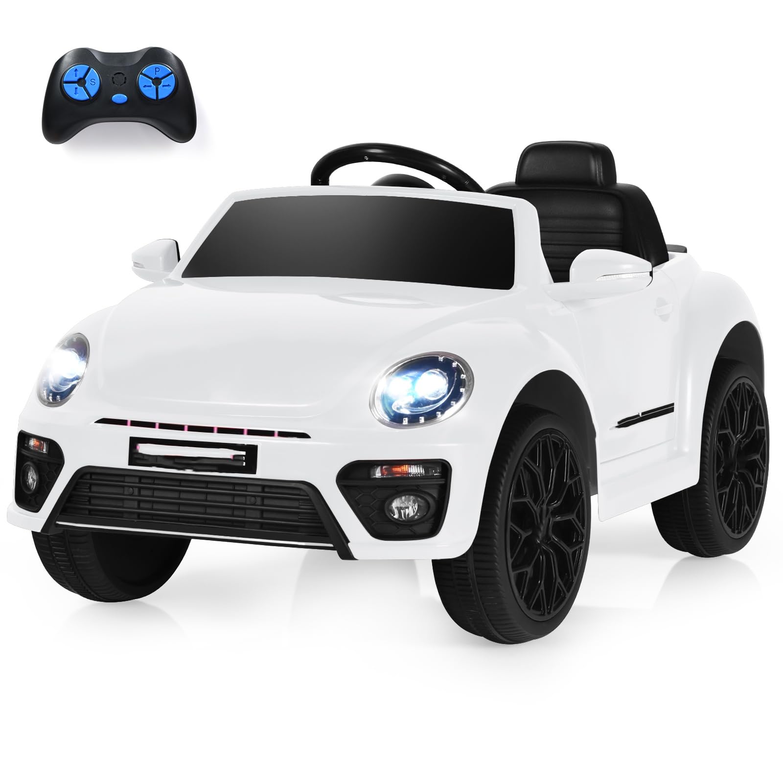 Ride on Car, 12V Licensed Battery Powered Vehicle w/Remote Control, Spring Suspension, Lights, USB, Horn, Music, 4 Wheeler for Boy Girl Gift, Electric Car for Kids (White)