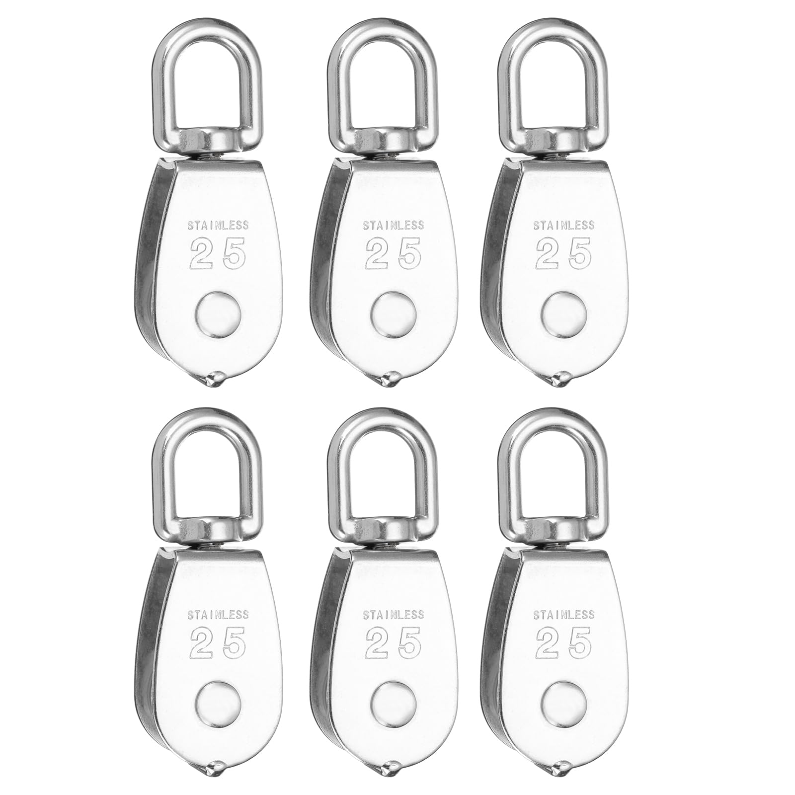 PATIKIL Single Pulley Block, 6pcs M25 304 Stainless Steel Wire Rope Lifting Crane Pulley Swivel Hook Hanging Wheel for Construction Warehouse Marine Industrial Home Use, Silver