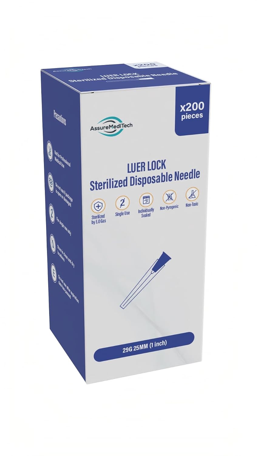 29G 25MM (1 inch) Luer Lock Disposable Needle, All Sizes (200 Pieces)