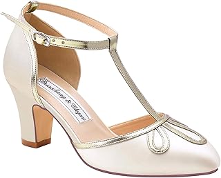 HC2025 Zapatos para Novia Boda T-Strap Zapatos Boda Comodos Satin Zapatos Fiesta