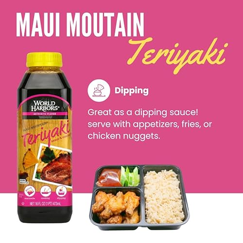 Miniatura 6 de World Harbors Maui Mountain - Salsa teriyaki y adobo perfectos para pescado, pollo, carne de res, cerdo, alas, albóndigas, camarones, filetes,