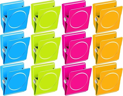 BamLue 12 piezas de imanes para nevera con clips magnéticos, clip metálico para refrigerador, clip para notas adhesivas, abrazadera de papel, ideal