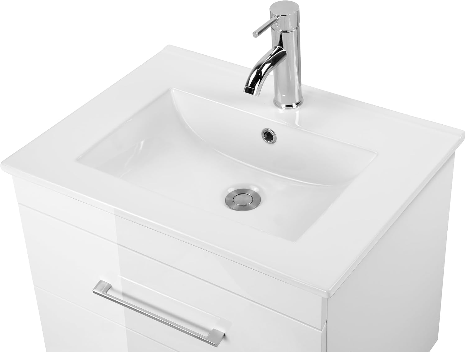 Henf 24 Inch Bathroom Vanity with Sink,White Gloss Wall-Mounted Bathroom Vanity with 2 Drawers,Soft-Close System,Floating Bathroom Vanity with Ceramic Sink Combo,Single Bath Storage Vanity Sink