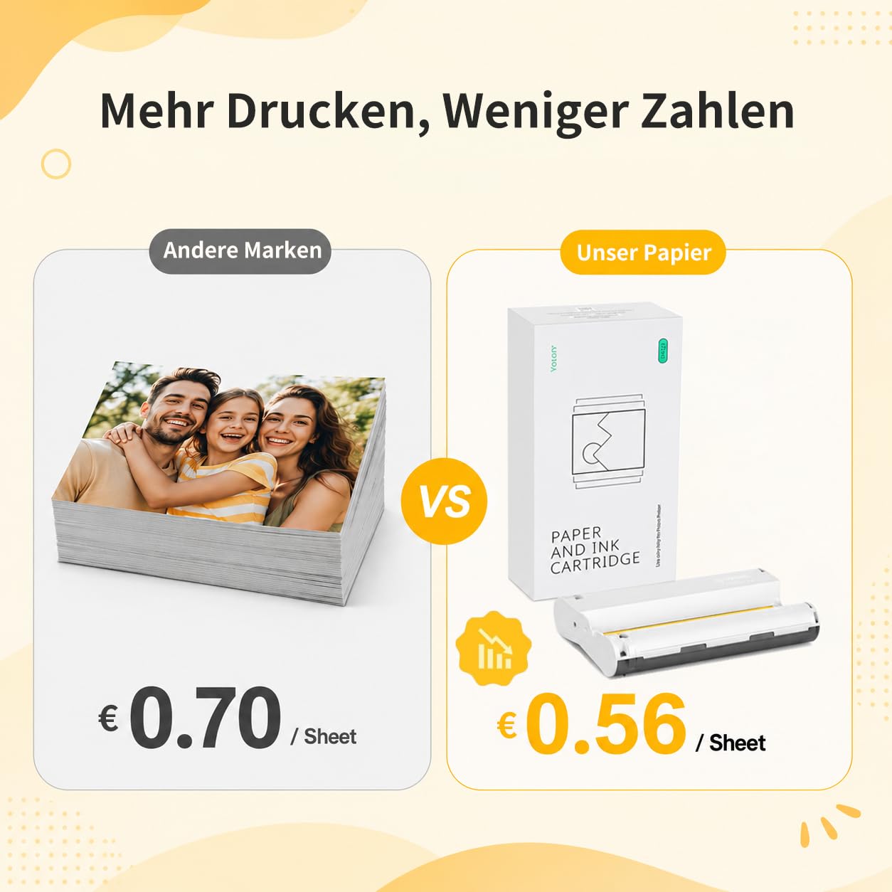 YOTON Fotodrucker für Smartphone, Mobiler Drucker mit 54 Stück Fotopapier (4"x6"), Unterstützt Ausweisfoto, 15s-AR-Videodruck und Wi-Fi-Verbindung,Verfügbar für iOS und Android Phones/Laptops (Gelb)