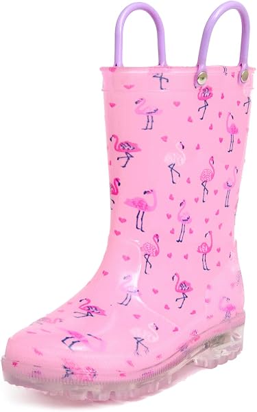 Hugrain Kids Adorable Light Up Wellies with Easy On Handles - 4
