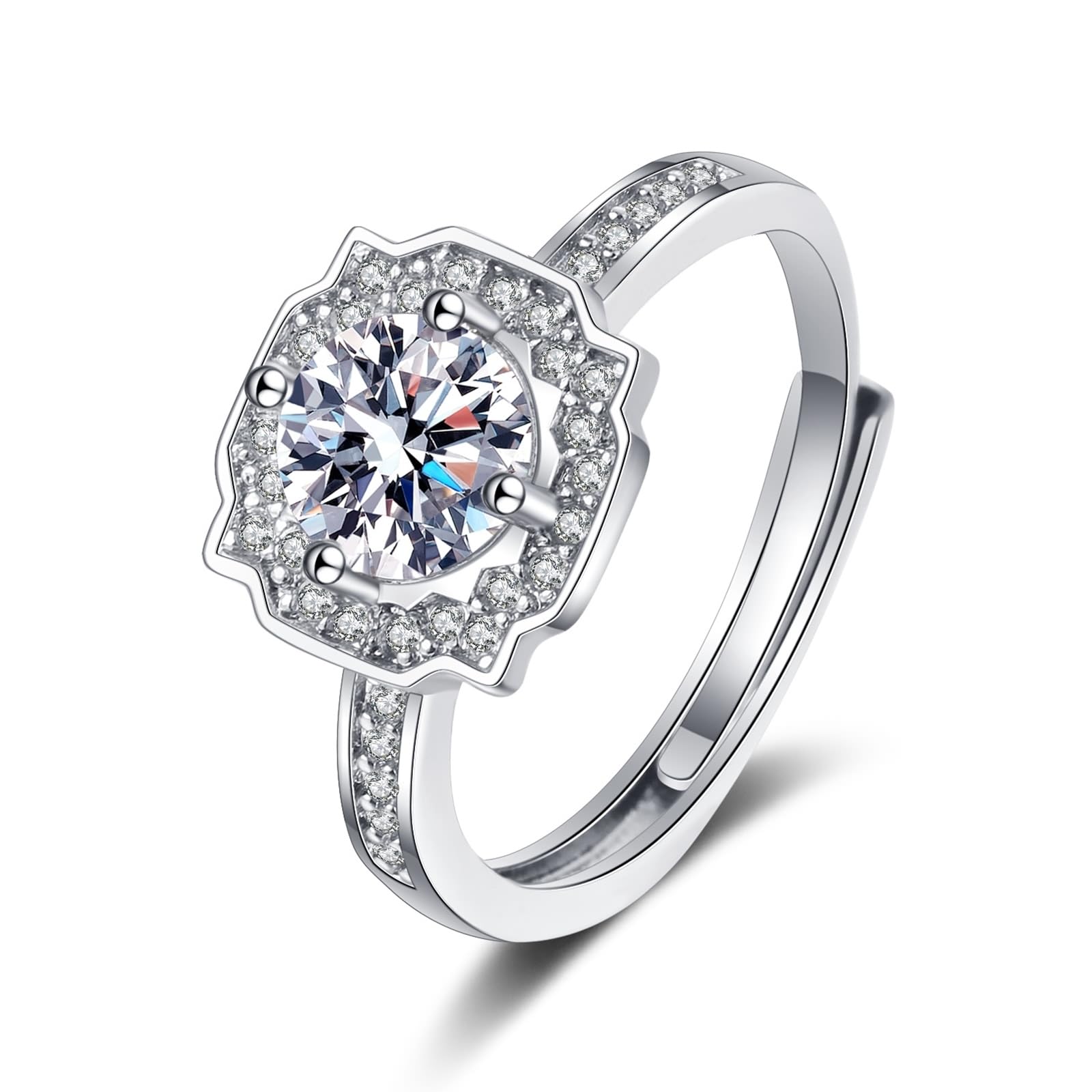 9 Karat Weißgold Engagement Ring Labordiamant Weiß, Damen Ringe Blume