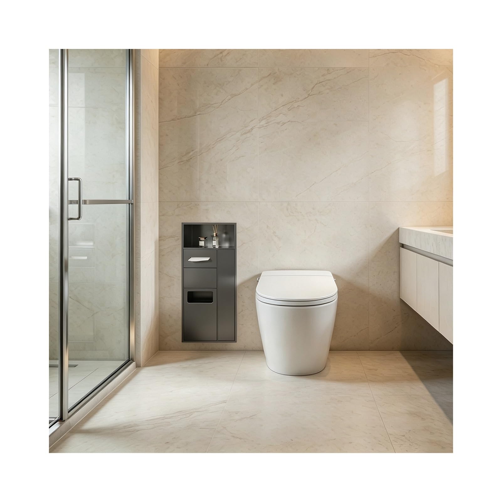 Znqndsr Gray Recessed Shower Niche, Hidden Toilet Paper Holder For Bathrooms