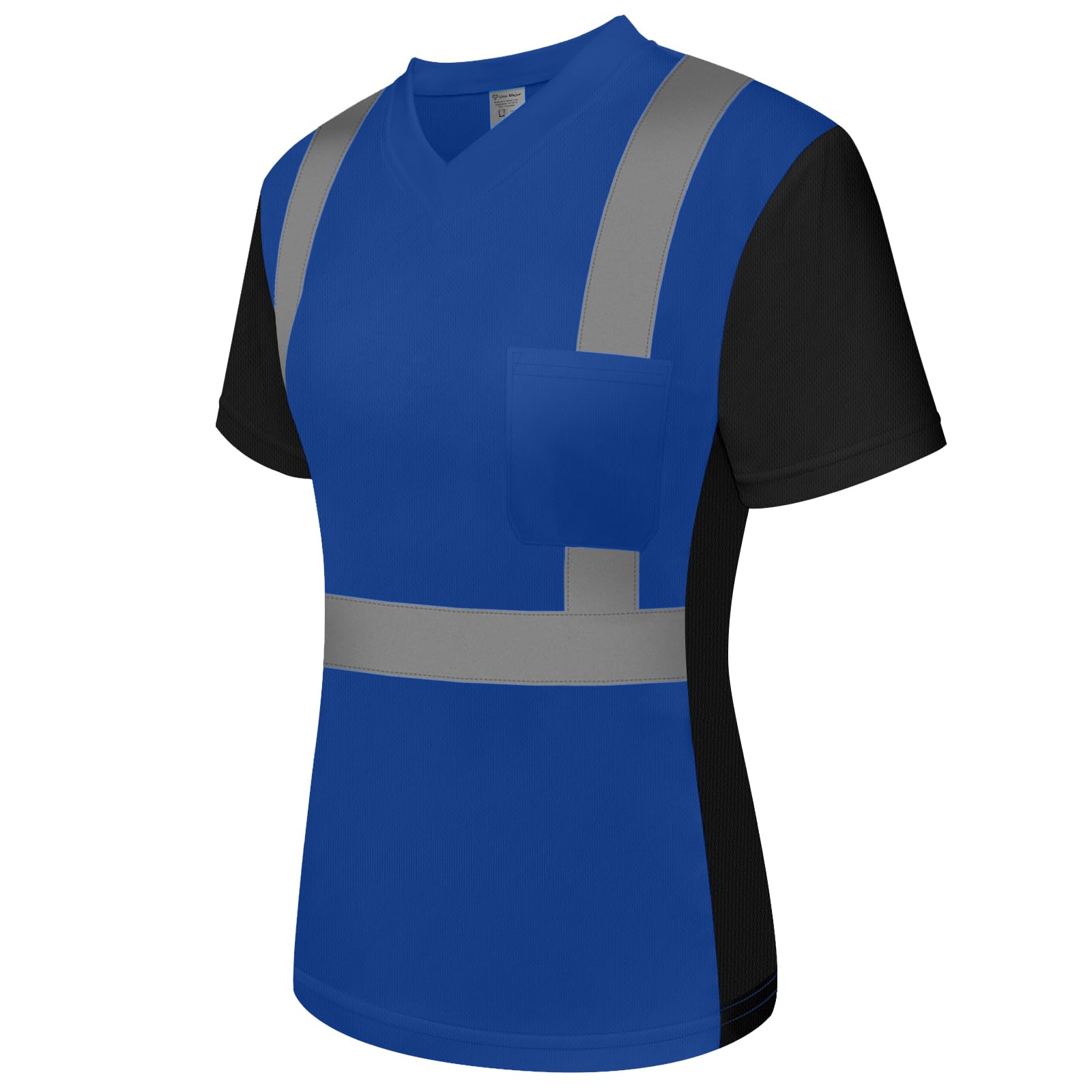 Uno Mejor Blue Reflective Shirts for Women Class 3 High Visibility Shirts with Short Sleeves, Hi Vis Safety Shirts for Women, Breathable Construction