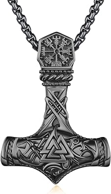 925 Sterling Silver Viking Norse Mjolnir Thor Hammer Pendant Amulet Necklaces with Gifts Box