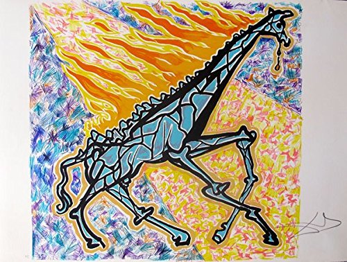Leos Coffers Artwork by Salvador Dali Les Vitraux Burning Giraffe Hand Signed Limited Edition Lithograph Print. After The Original Painting or Drawing. Measures 18 Inches X 19 Inches