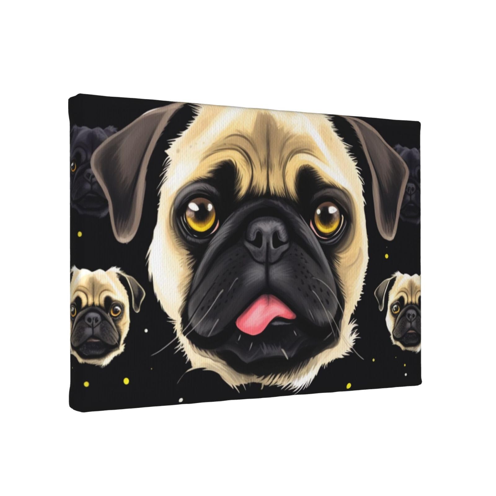 YKLJG Black Yellow Pug Printed Wall Art Canvas Painting 30x20 CM Wooden Framed Picture Painting Artwork Prints for Bedroom Kitchen Home Office Decor