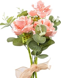 Beberlu Flower Bouquet Building Blocks Kit, Pink Rosa Bouquet Building Bricks Set DIY Bouquet with Flower Wrapping Paper, Adults Creative Gifts for Home Decorations Compatible with Lego 234 PCS