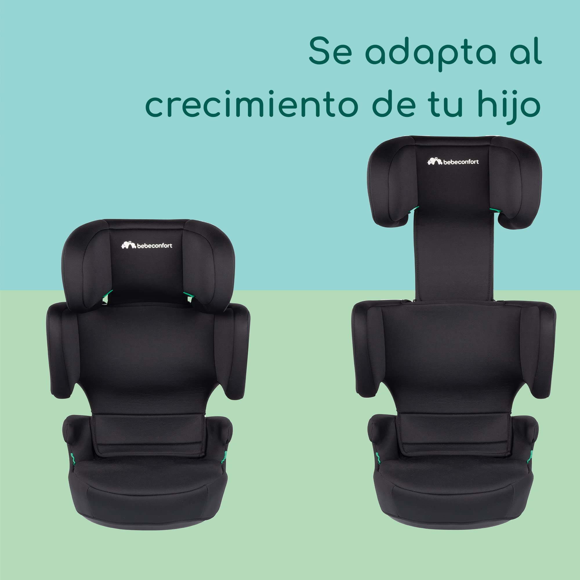 Bebeconfort RoadSafe i-Size, Silla de Coche, 3,5-12 años (100-150 cm), Alzador Coche Niño, Plegado & Ligero (3 kg), Instalación Cinturón Seguridad, 14 Posiciones Reposacabezas, Full Black
