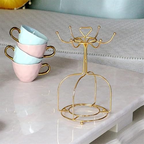 Miniatura 7 de GENIGW - Encimera de cocina con asa, platillo estilo árbol, soporte para taza de café, 6 ganchos, organizador dorado para el hogar