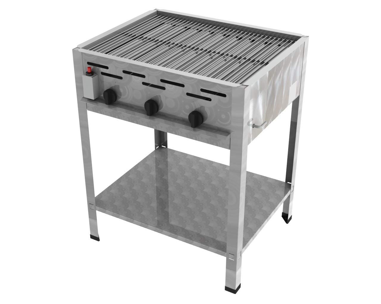Professional Gastrobräter 3-flammig Tischgerät Edelstahl Stahlbrenner für Flüssiggas 650x530x800mm (13,5kW Rost)
